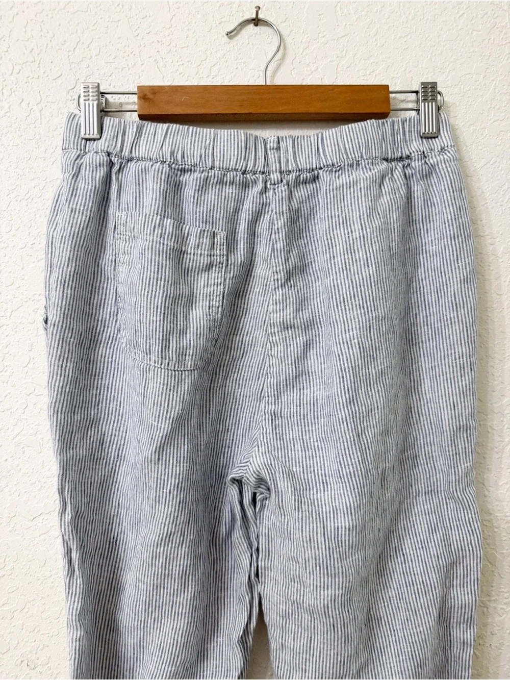 Quince Light Blue Pinstripe Womens Linen Blend Casual Pants - S